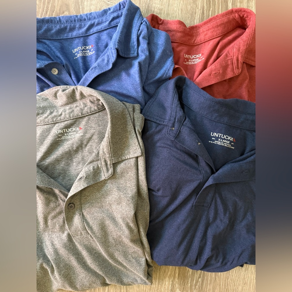 Set of 4 UNTUCKit Men's Performance Polo - Navy, grey, red, blue